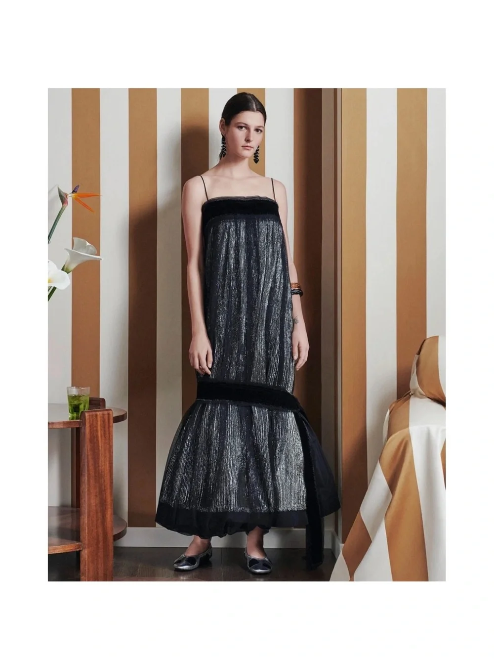 Tory Burch Black Metallic Mesh Evening Skirt